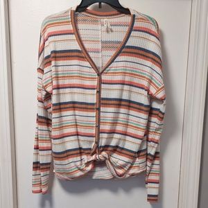 🤑5/$25 MUDD Long Sleeve Button Front Tie Hem Striped Top